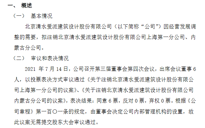 清水爱派拟注销上海、内蒙古分公司 优化布局降本增效，聚焦核心业务发展